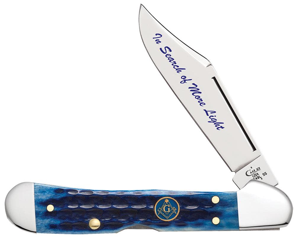 Masonic Gif Tin Corn Cob Jig Blue Bone Mini CopperLock® Knife Front View