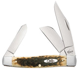 Peach Seed Jig Amber Bone CS Large Stockman Knife Front View