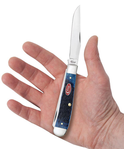 Rogers Jig Navy Blue Bone Trapper Knife in Hand