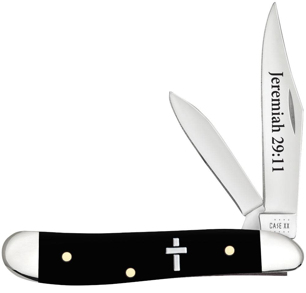 Religious Sayings Jeremiah 29:11 Embellished Smooth Black Synthetic Peanut Knife