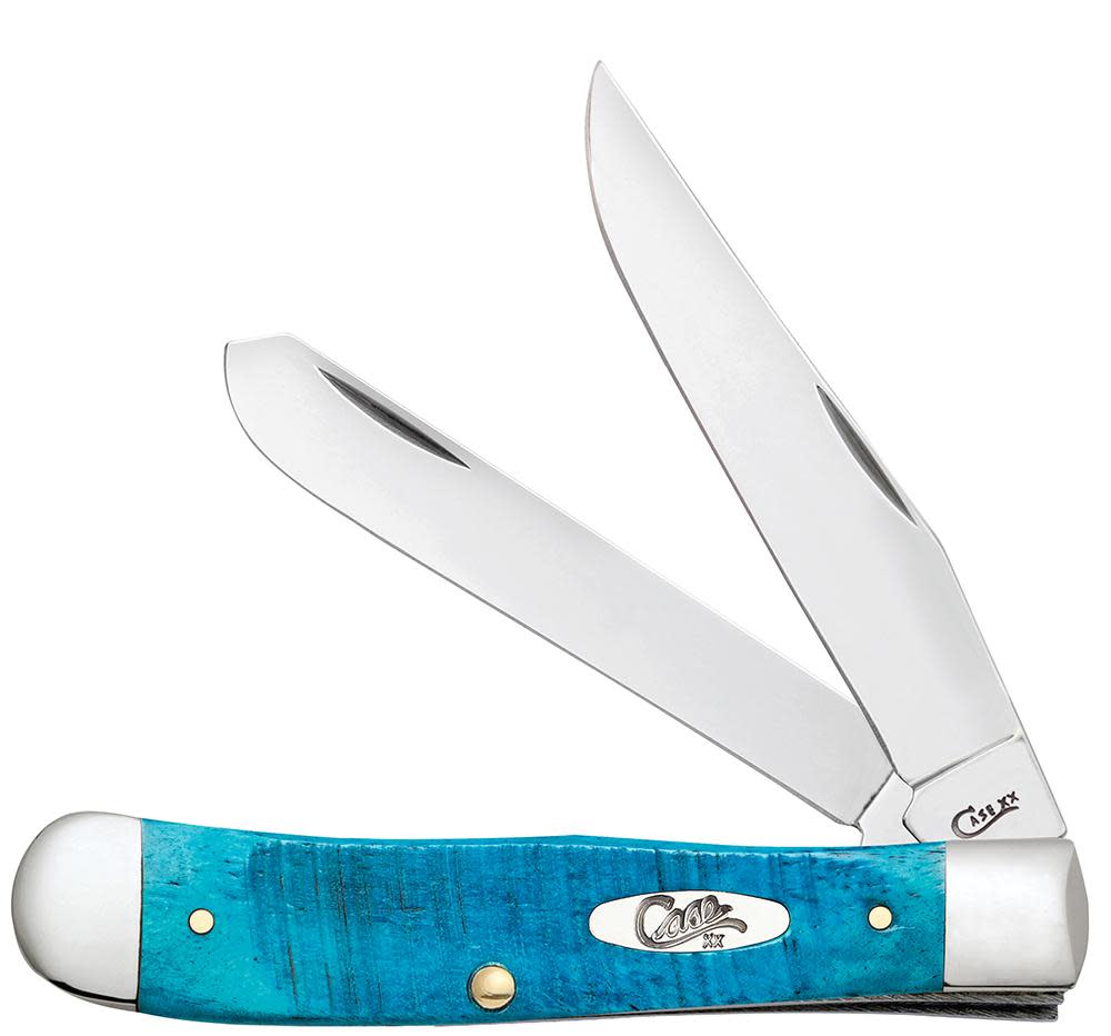 Sawcut Jig Caribbean Blue Bone Trapper Knife Front View