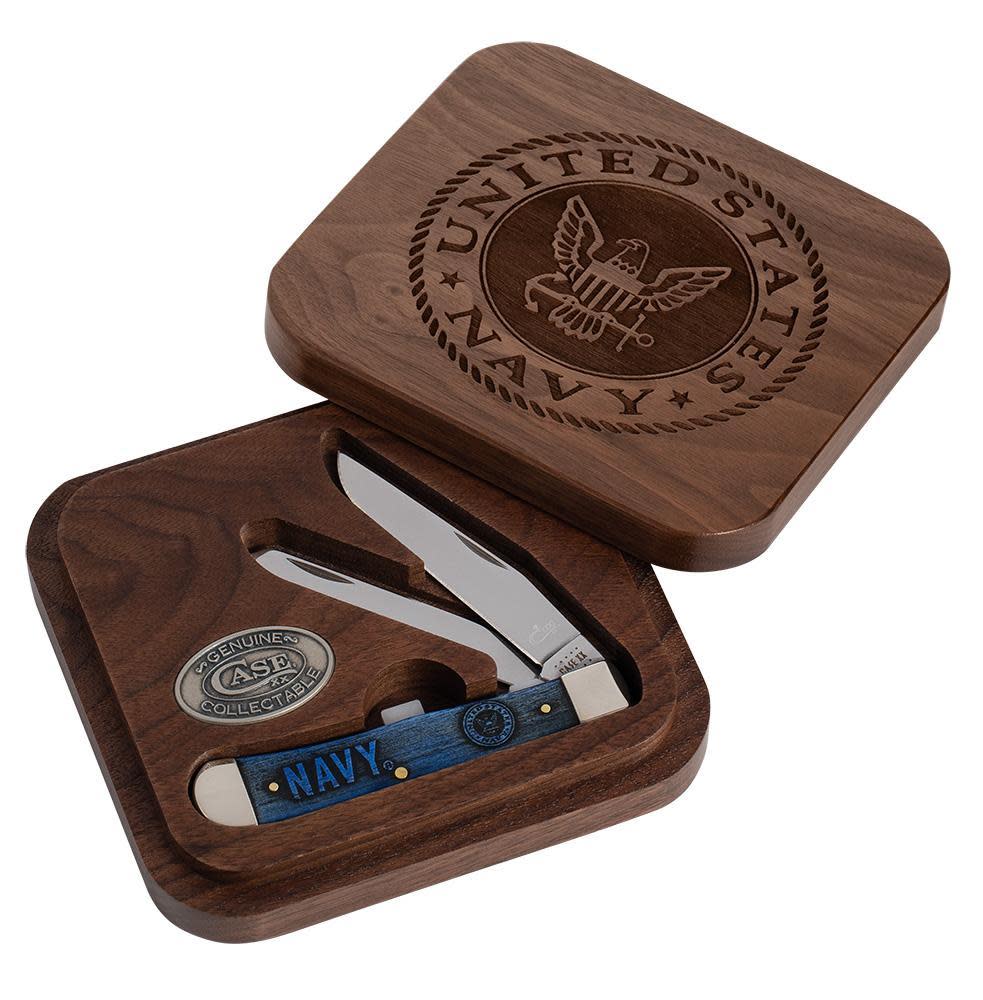 U.S. Navy® Embellished Smooth Natural Bone Trapper Knife in Wooden Gift Set