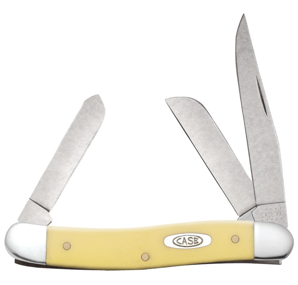 Yellow Synthetic CV Medium Stockman Knife with 3 blades open