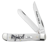 Religious Sayings Rejoice Embellished Smooth Natural Bone Mini Trapper Knife