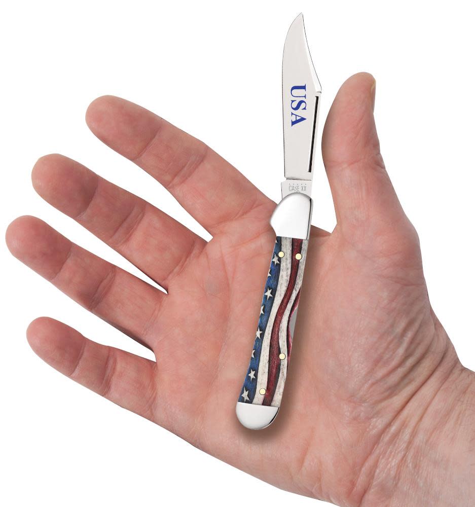 Star Spangled Embellished Smooth Natural Bone Mini CopperLock® Knife in Hand