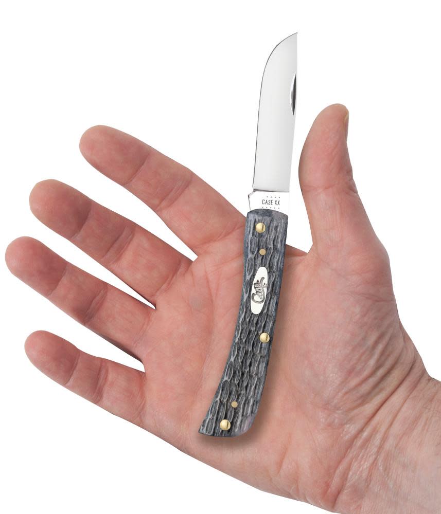 Pocket Worn® Crandall Jig Gray Bone Sod Buster Jr® Knife in Hand