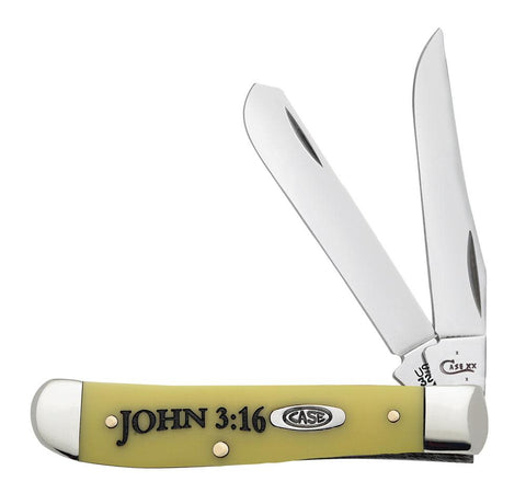 Religious Sayings Embellished Yellow Synthetic Mini Trapper Knife Front View