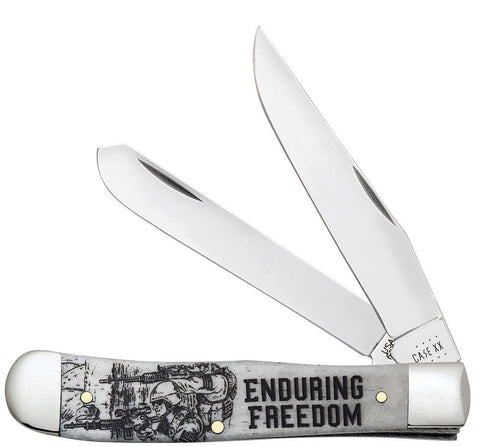 War Series Smooth Natural Bone Trapper Enduring Freedom Embellishment Knife Front View