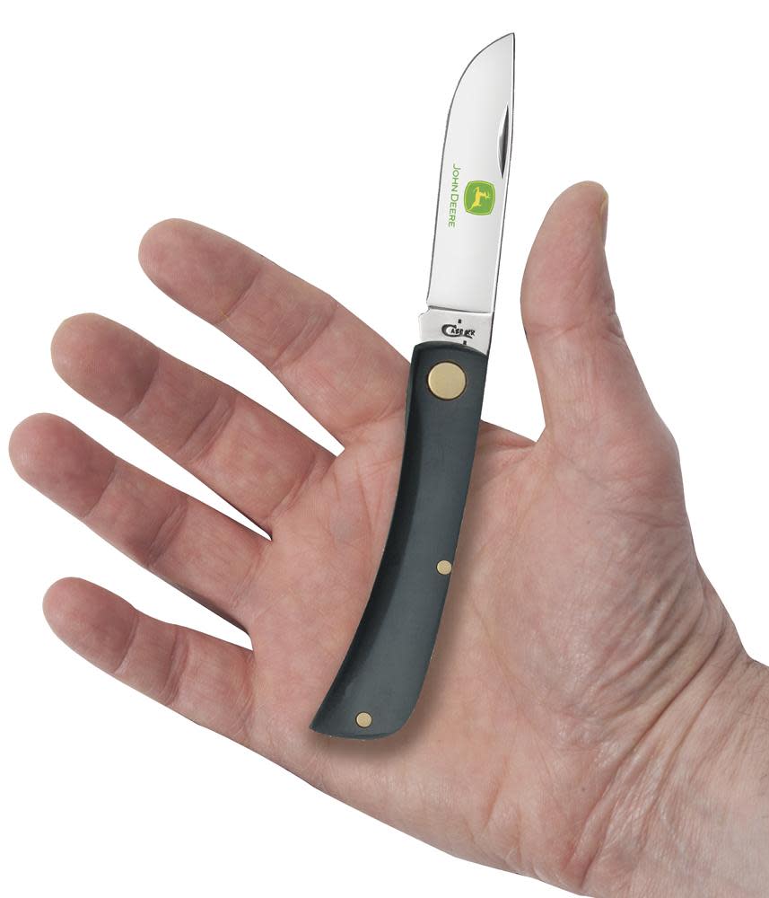 John Deere Jet-Black Synthetic Sod Buster® Jr Knife in Hand