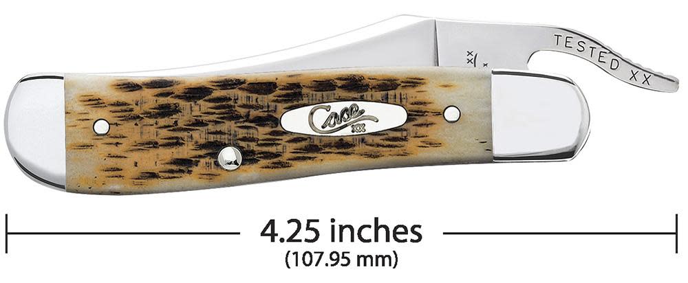 Peach Seed Jig Amber Bone RussLock® Knife Dimensions