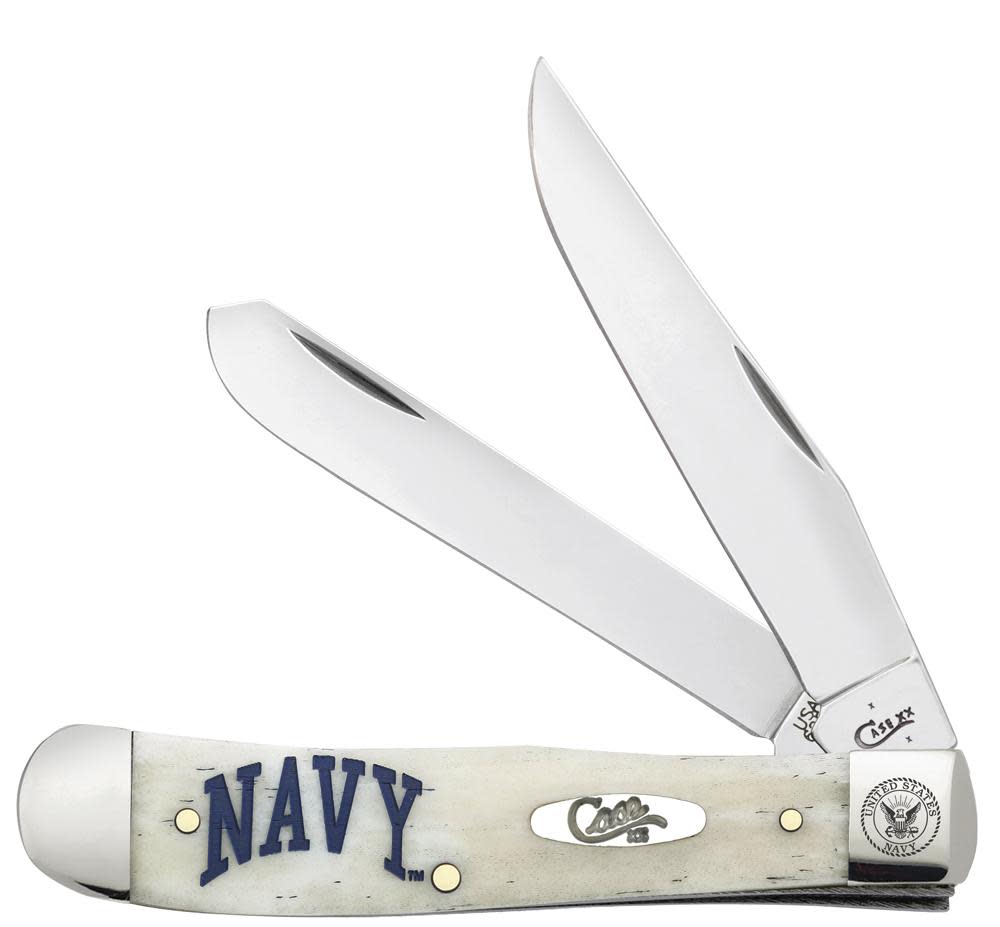 U.S. Navy®  Embellished Smooth Natural Bone Trapper Knife Front View