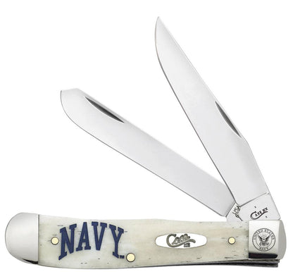 U.S. Navy®  Embellished Smooth Natural Bone Trapper Knife Front View