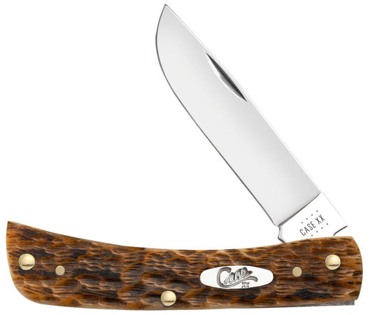 Peach Seed Jig Amber Bone CS Sod Buster® Jr Knife Front View