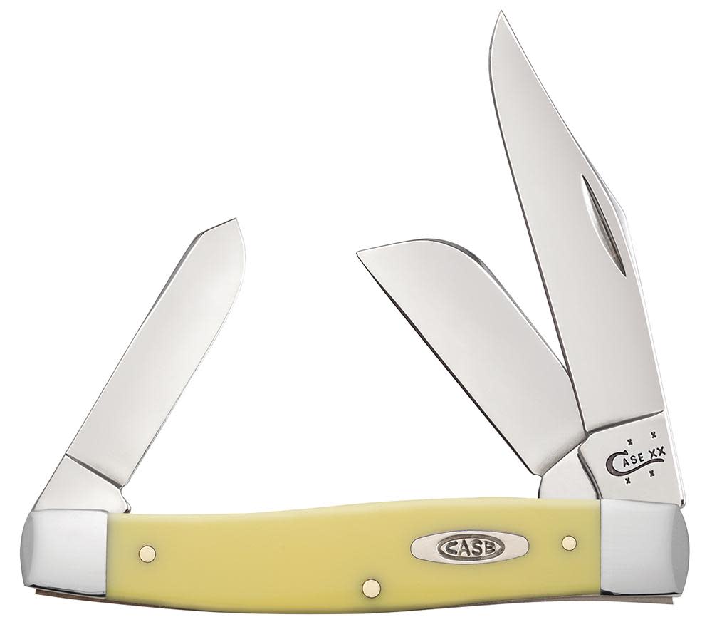 Yellow Synthetic CS Large Stockman Knife with 3 blades open