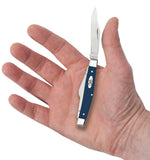 Smooth Navy Blue Synthetic Medium Stockman Knife with Pen Blade in Hand