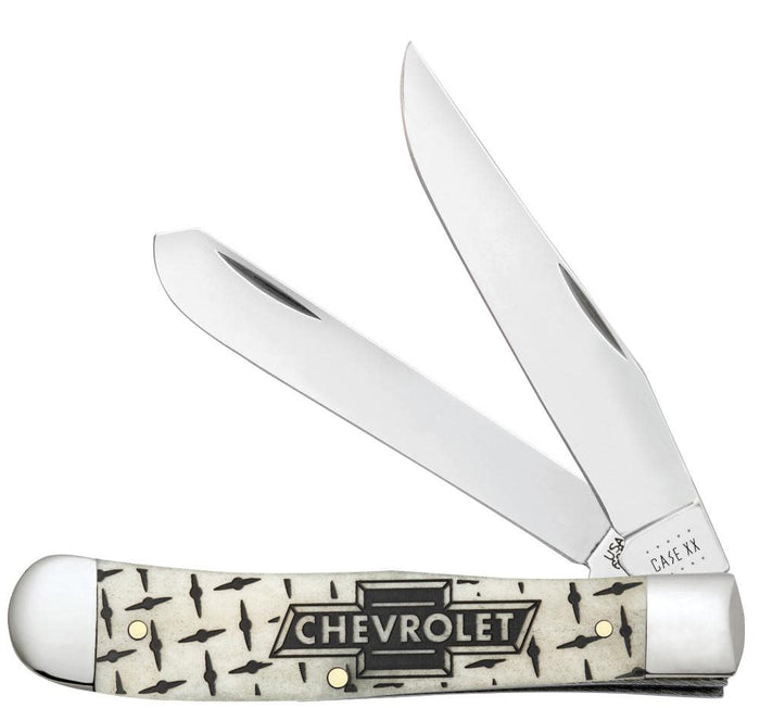 Chevrolet® Embellished Smooth Natural Bone Trapper Knife Front View