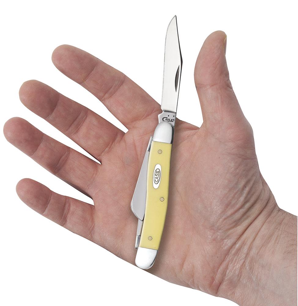 Yellow Synthetic Medium Stockman Knife in Hand