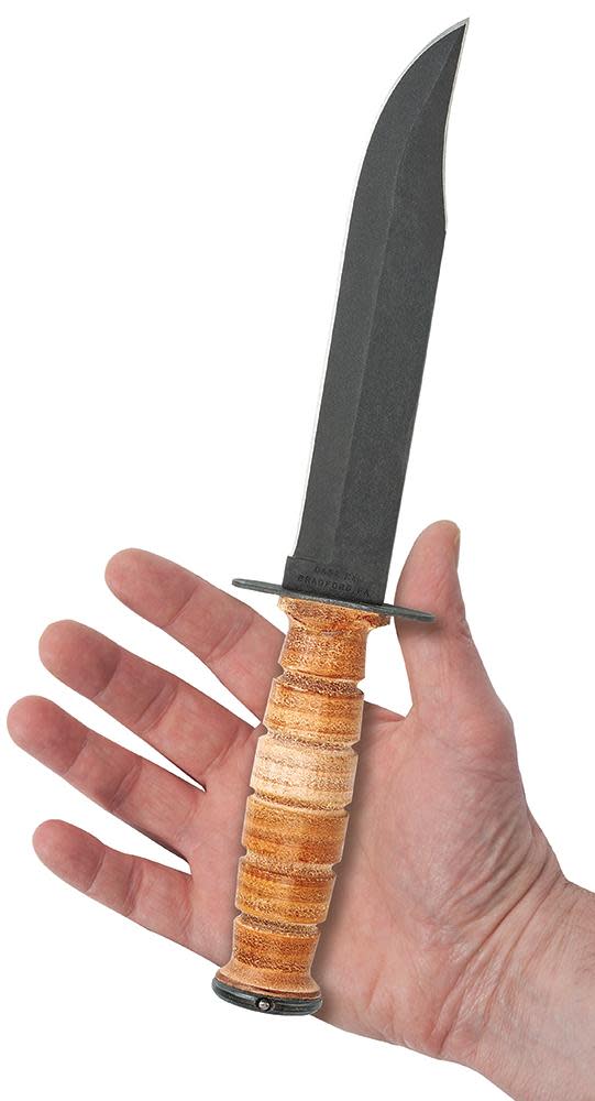 Grooved Leather USMC® Knife in Hand