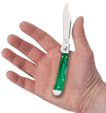 John Deere Smooth Green Pearl Kirinite® Mini Copperlock® Knife in Hand