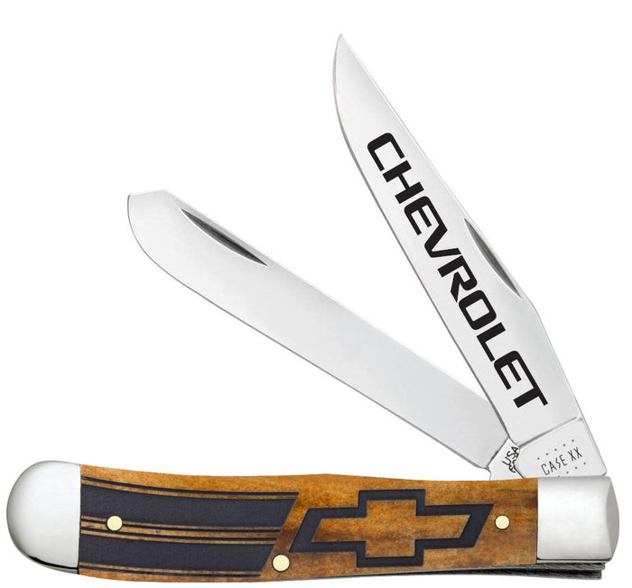 Chevrolet® Embellished Smooth Antique Bone Trapper Knife Front View