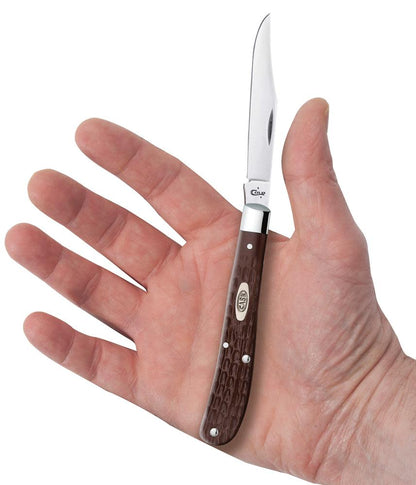 Brown Synthetic Slimline Trapper Knife in Hand