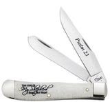 Religious Sayings Psalm 23 Embellished Smooth Natural Bone Trapper Knife Front View