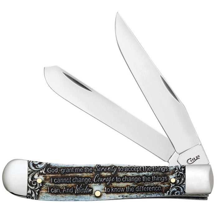 Serenity Prayer Smooth Natural Bone Trapper Knife Front View