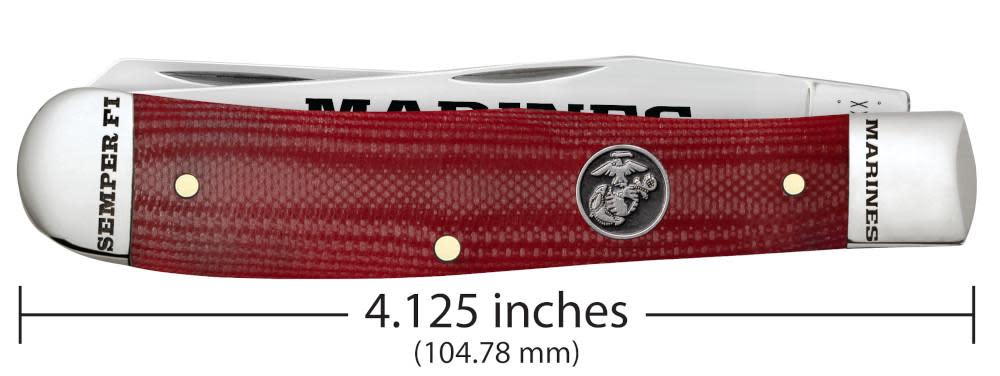 USMC® Smooth Red G-10 Trapper Knife Dimensions