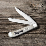 Natural Bone Smooth Embellished Trapper Knife on Wood Background