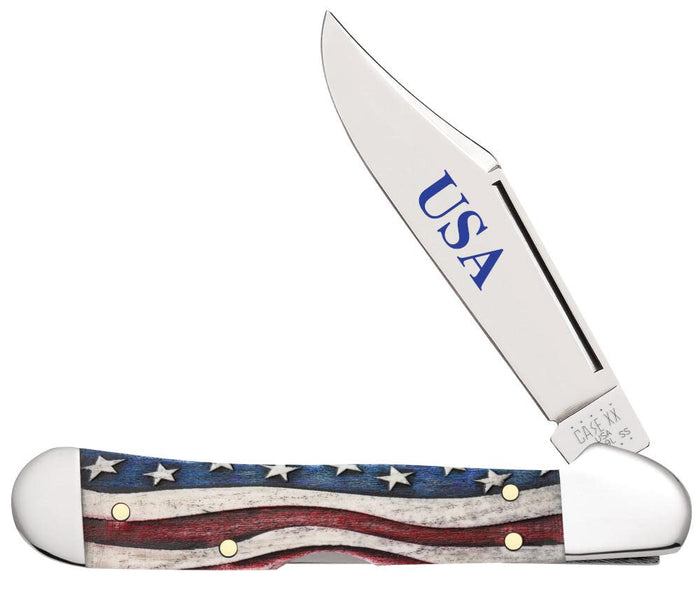 Star Spangled Embellished Smooth Natural Bone Mini CopperLock® Knife Front View
