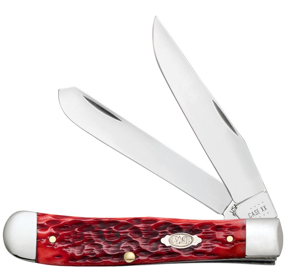 Peach Seed Jig Dark Red Bone CS Trapper Knife