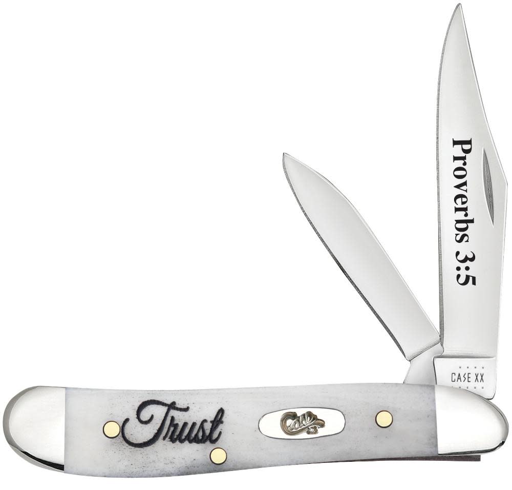 Religious Sayings Trust Embellished Smooth Natural Bone Peanut Knife Front View