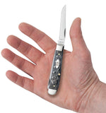 Pocket Worn® Crandall Jig Gray Bone Mini Trapper Knife in Hand