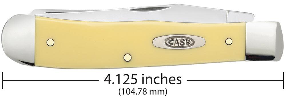 Smooth Yellow Synthetic CS Trapper Knife Closed with Dimensions