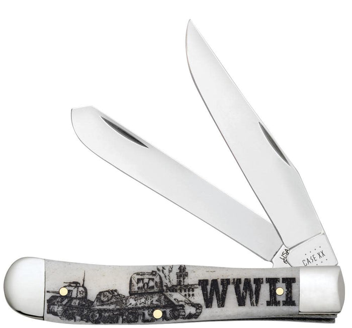 War Series WWII Embellished Smooth Natural Bone Trapper Knife