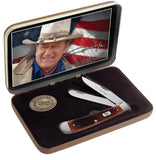 John Wayne Gift Set - Barnboard Jig Dark Red Bone Trapper Knife in Gift Box