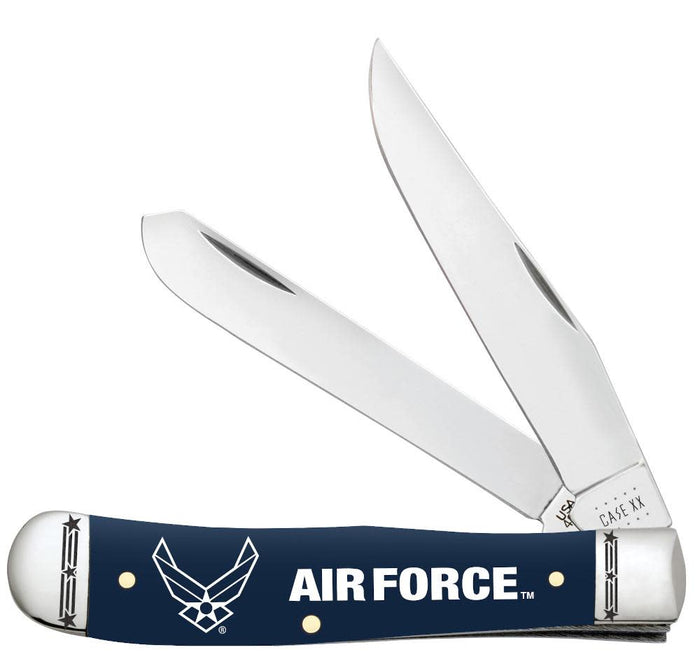 U.S. Air Force™ Embellished Smooth Navy Blue Synthetic Trapper Knife Open