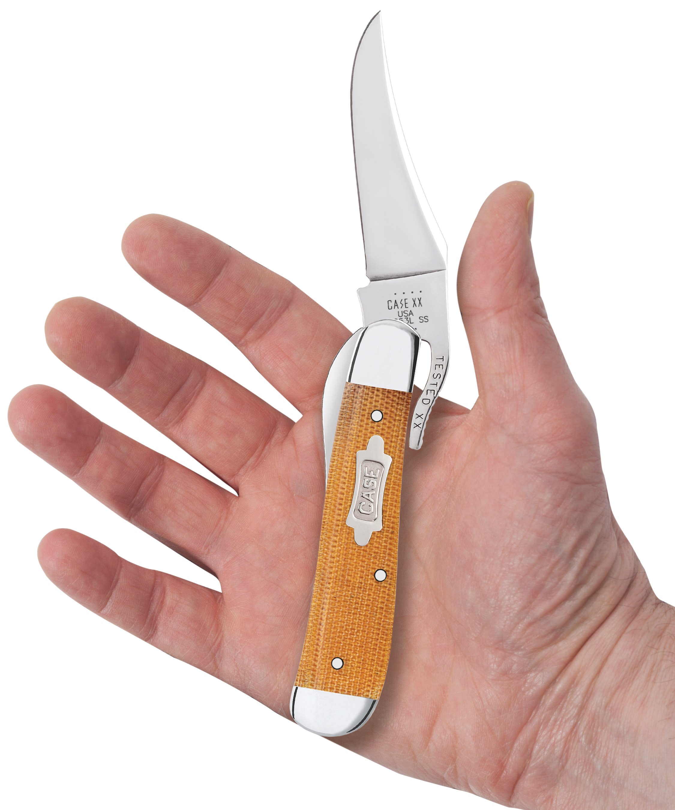 Natural Canvas Micarta® RussLock® Knife in Hand