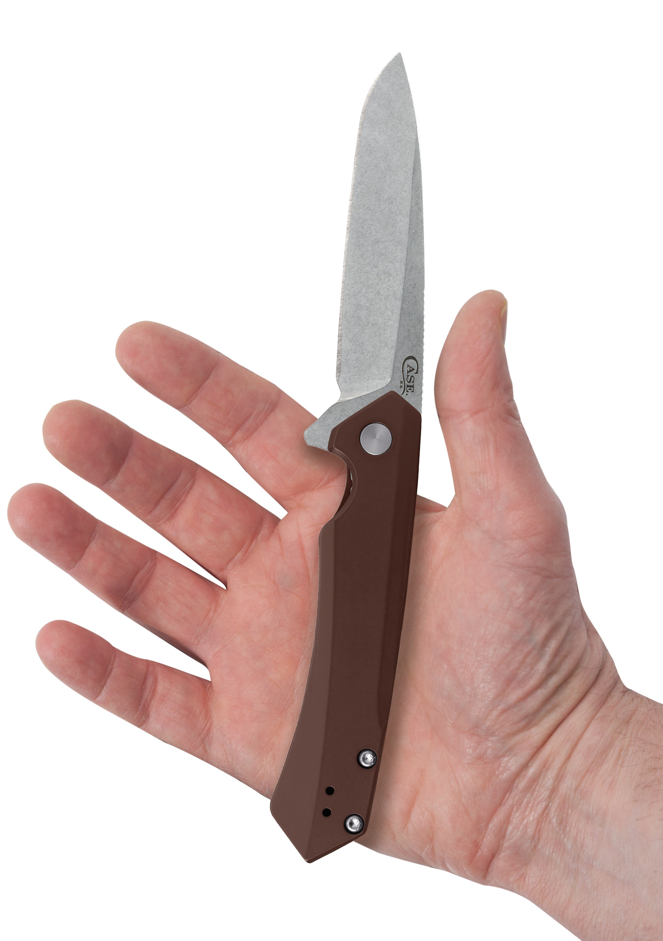 Dark Brown Anodized Aluminum Kinzua® Knife Open in Hand