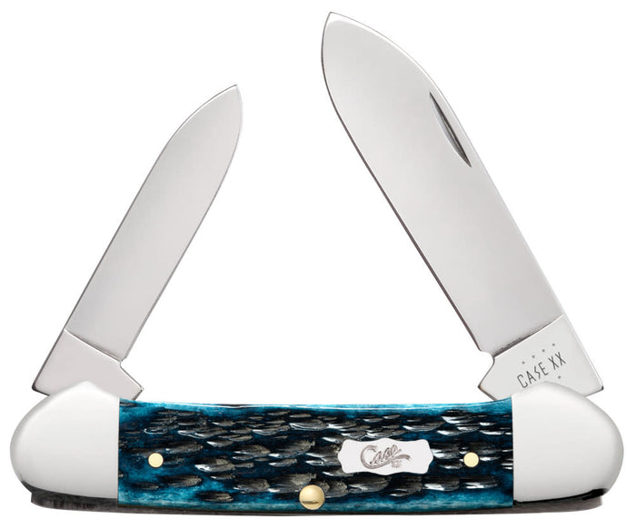 Pocket Worn® Peach Seed Jig Mediterranean Blue Bone Canoe Knife