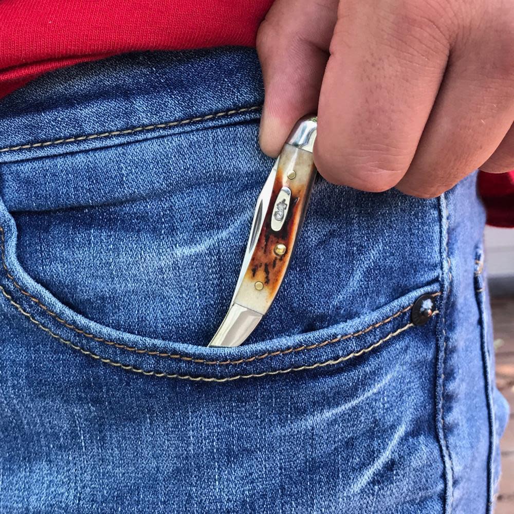 Red Stag Small Texas Toothpick Knife Sliding in Jean Pocket