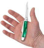 John Deere Smooth Green Pearl Kirinite® Medium Stockman Knife in Hand