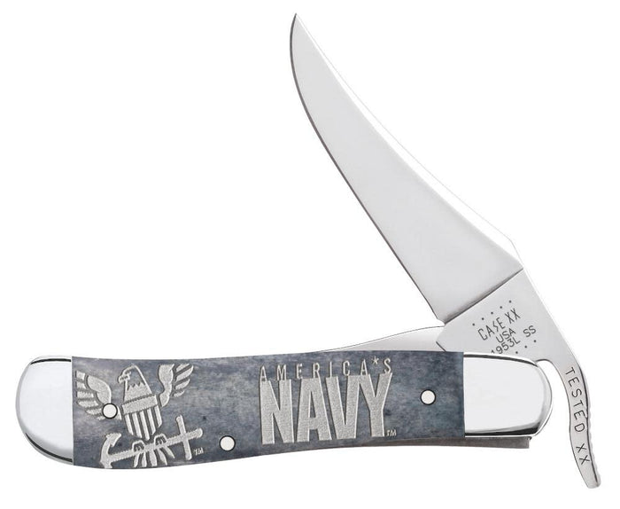 U.S. Navy® Embellished Smooth Gray Bone Russlock® Knife Open