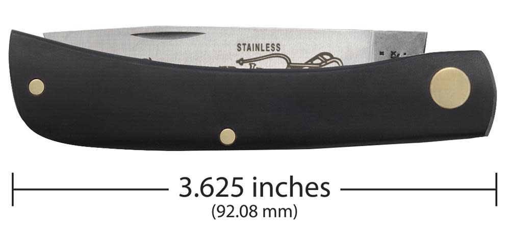 Jet-Black Synthetic Sod Buster® Jr Knife Dimensions