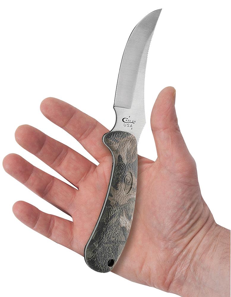 Lightweight Synthetic Camo Case Caliber® Ridgeback® Hunter Knife in Hand