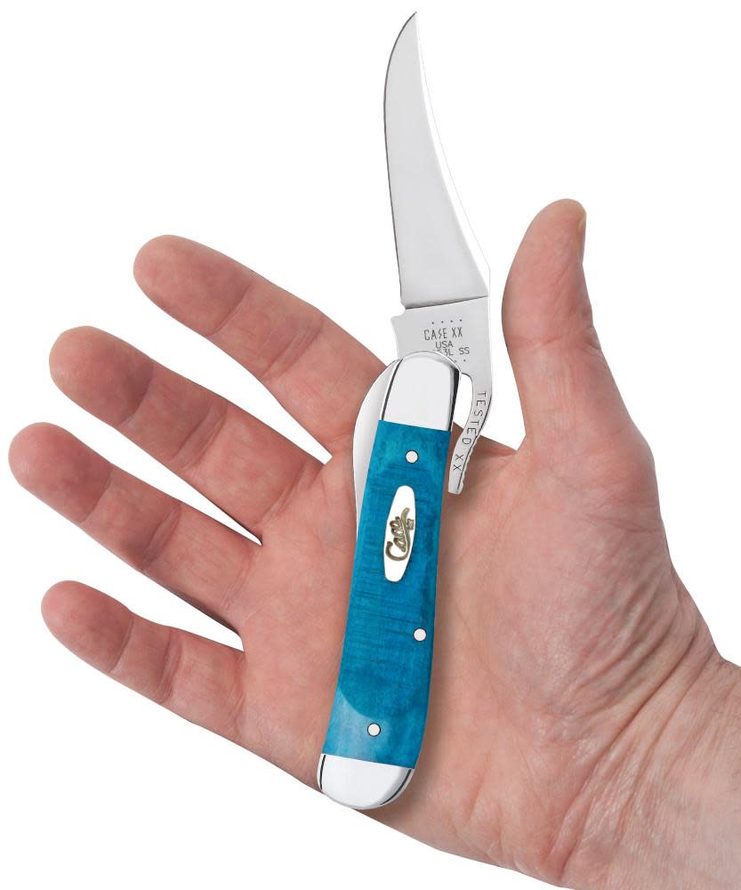 Sawcut Jig Caribbean Blue Bone Russlock® Knife in Hand