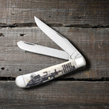 War Series Iraqi Freedom Embellished Smooth Natural Bone Trapper Knife on Wood Background