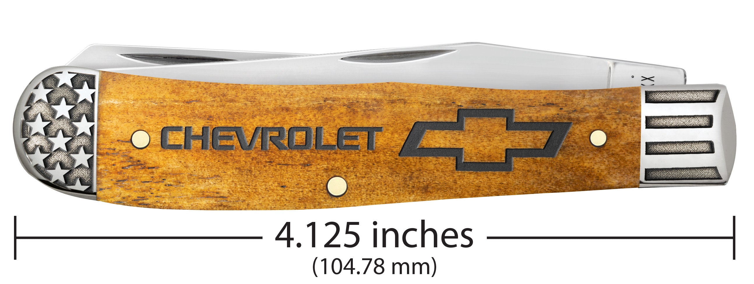 Chevrolet®  Embellished Smooth Antique Bone Trapper Knife Dimensions