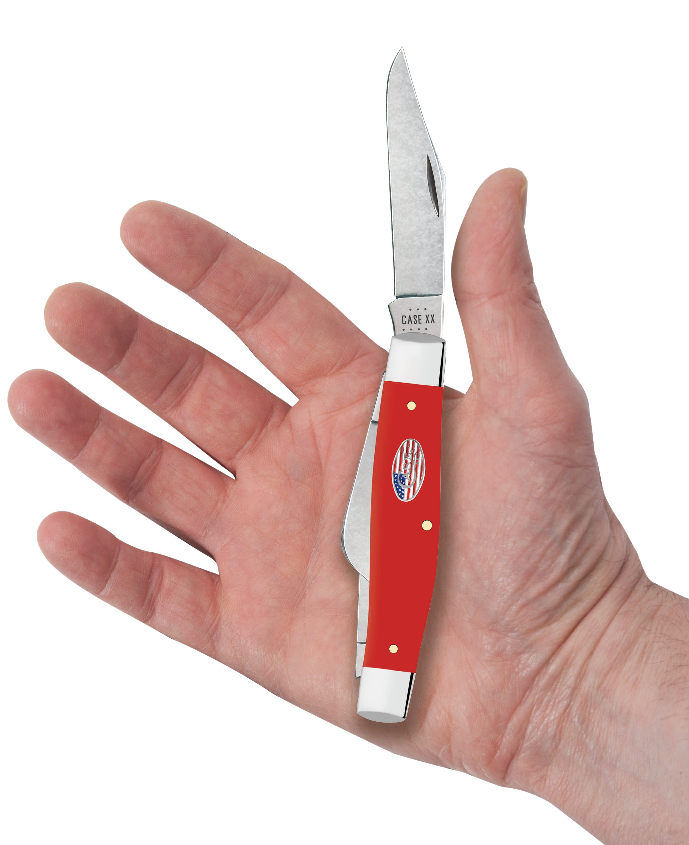 American Workman Smooth Red Synthetic CS Large Stockman Knife in Hand