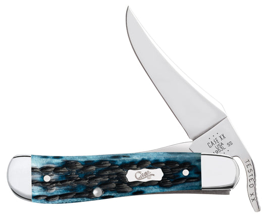 Pocket Worn® Peach Seed Jig Mediterranean Blue Bone RussLock® Knife Front View